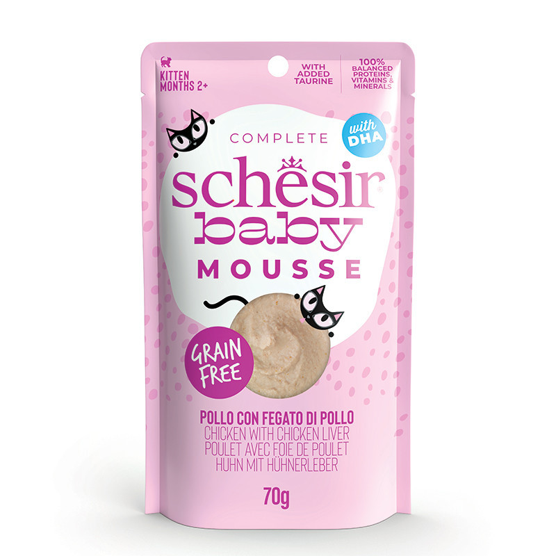 Schesir BABY Kitten Mousse PIŠČANEC s PIŠČANČJIMI JETRI 70g